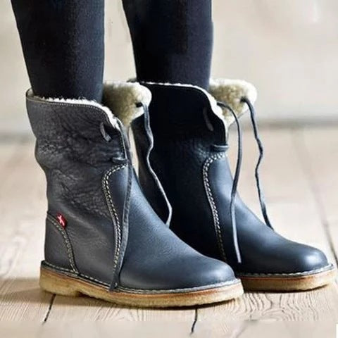 Comfortable flat bottom calf length boots