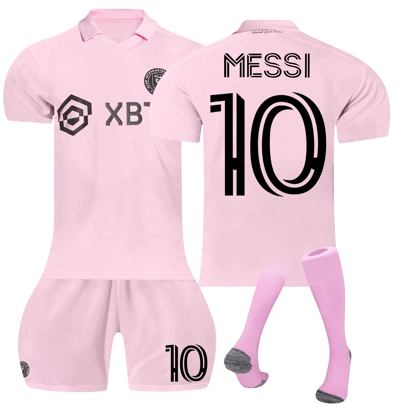 Inter Miami Messi No10 Football Kit Home Match Football Jersey Shirts Shorts And Socks Set For Kids