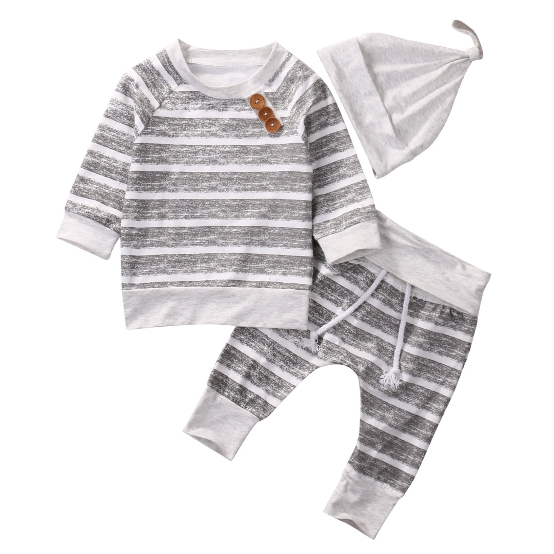 Baby stripe suit with white hat three-piece