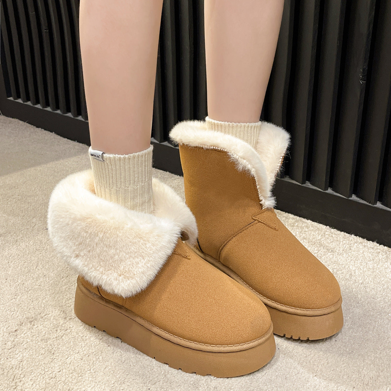 Furry Chunky Foldable Top Platform Ankle Boots