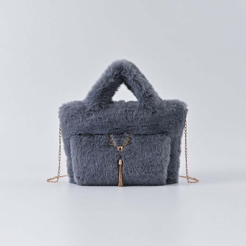 New Women's Imitation Rabbit Hair Handbag Plush Shoulder Bag Casual Versatile Imitation Crossbody Bag Fashion Large Capacity Bag