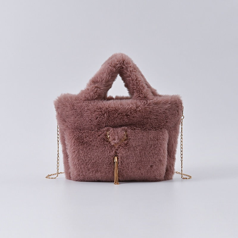 New Women's Imitation Rabbit Hair Handbag Plush Shoulder Bag Casual Versatile Imitation Crossbody Bag Fashion Large Capacity Bag