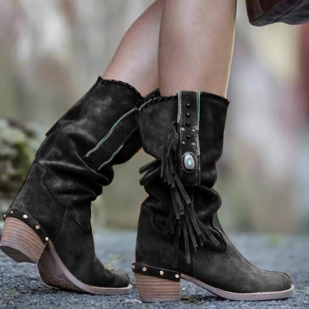 Calf high medium heel boots