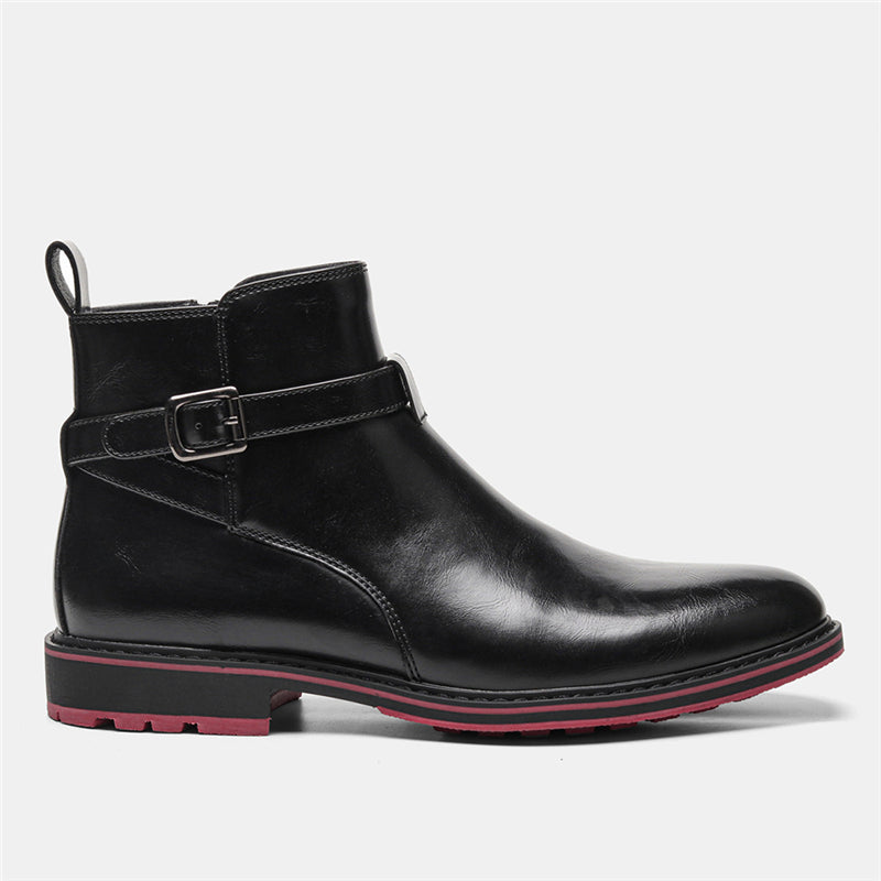Bright Black Men Fashion Boots With Red Background