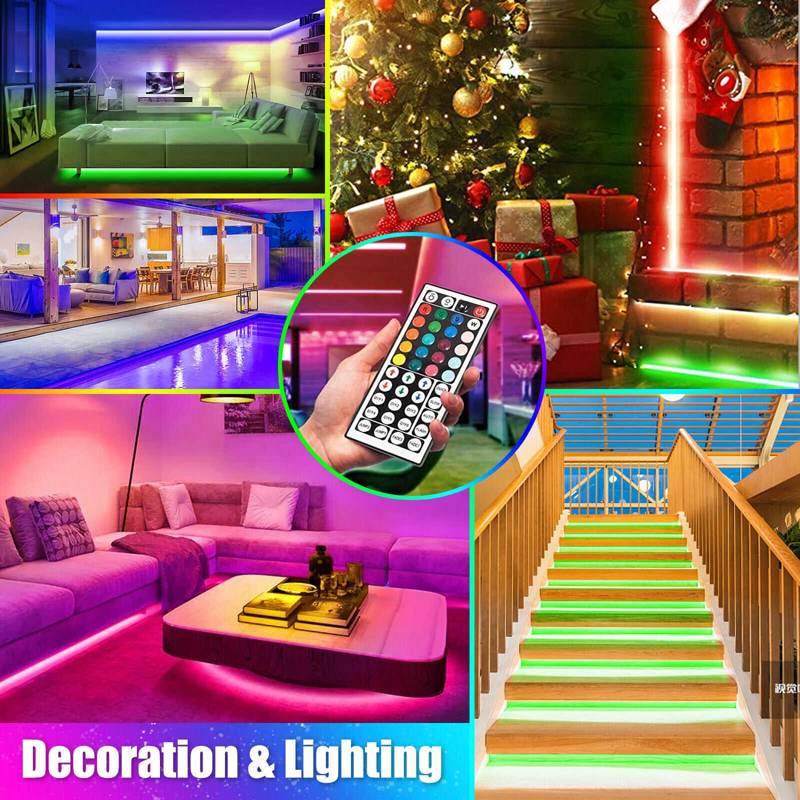 RGB Flexible 16.4FT  300LED Strip Light SMD Remote Fairy Lights Room TV Party Bar  LED Strip Light Remote Fairy Light Room Party Waterproof