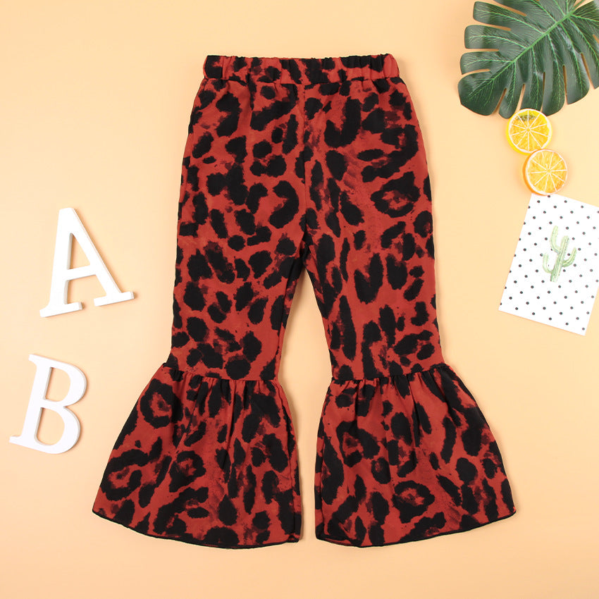 Shortsleeved Big Leopard Print Kids Suit
