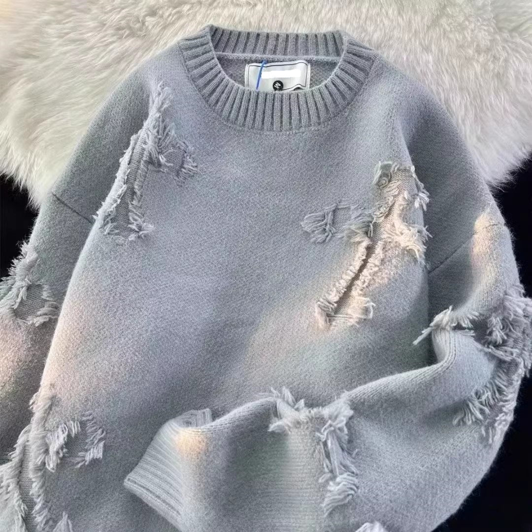 American High Street Fashion Brand Cross Ripped Sweater