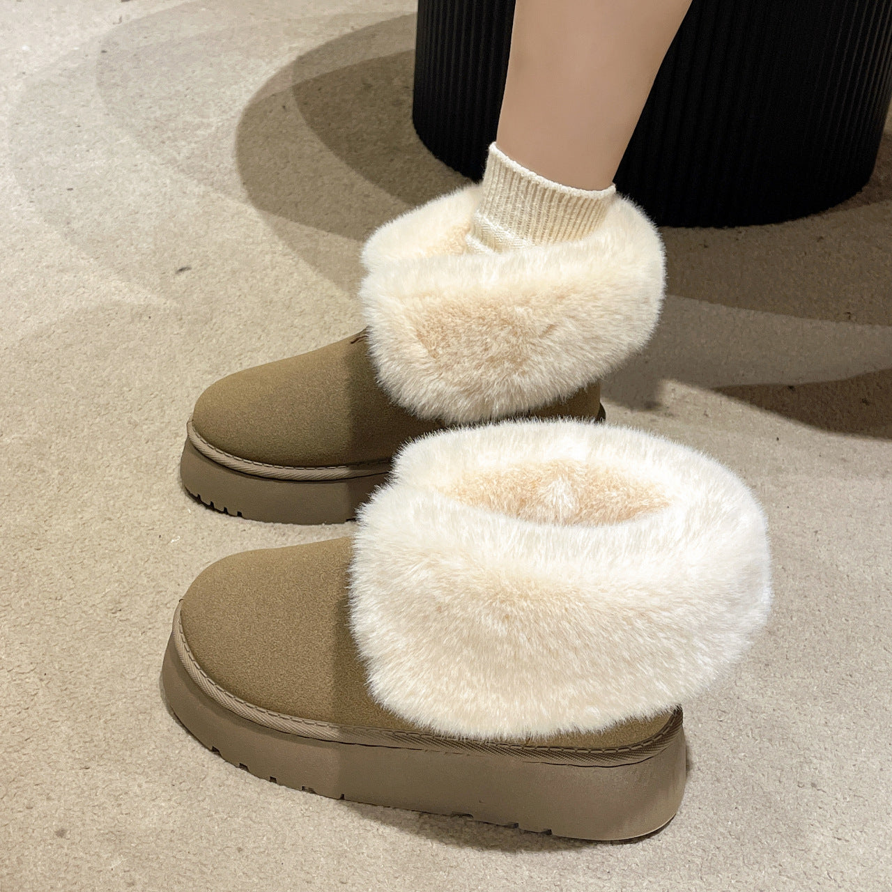 Furry Chunky Foldable Top Platform Ankle Boots
