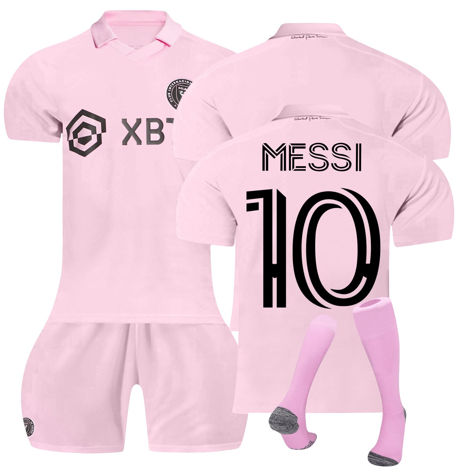 Inter Miami Messi No10 Football Kit Home Match Football Jersey Shirts Shorts And Socks Set For Kids