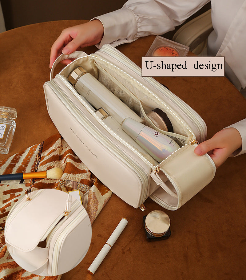 Three-layer Double Zipper U-shaped Design Cosmetic Bag High Capacity for Make Up and Skin Care Products