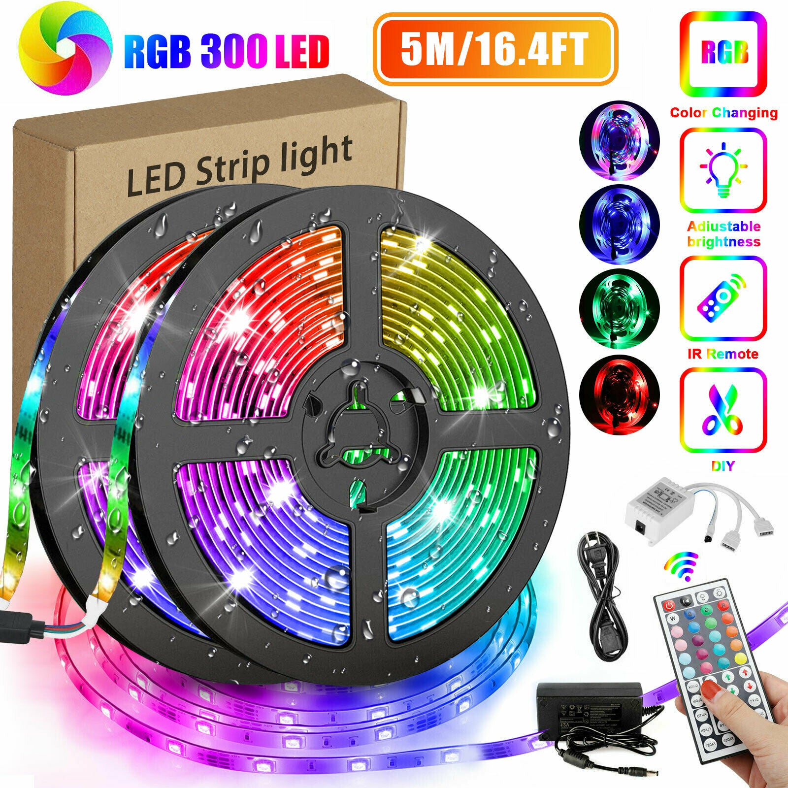 RGB Flexible 16.4FT  300LED Strip Light SMD Remote Fairy Lights Room TV Party Bar  LED Strip Light Remote Fairy Light Room Party Waterproof