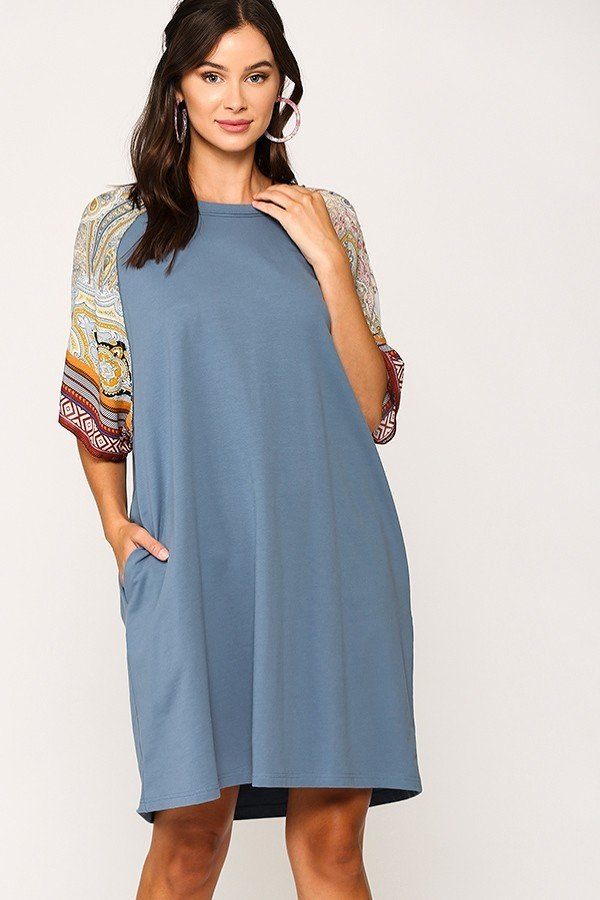 Solid Side Pocket Shift Dress